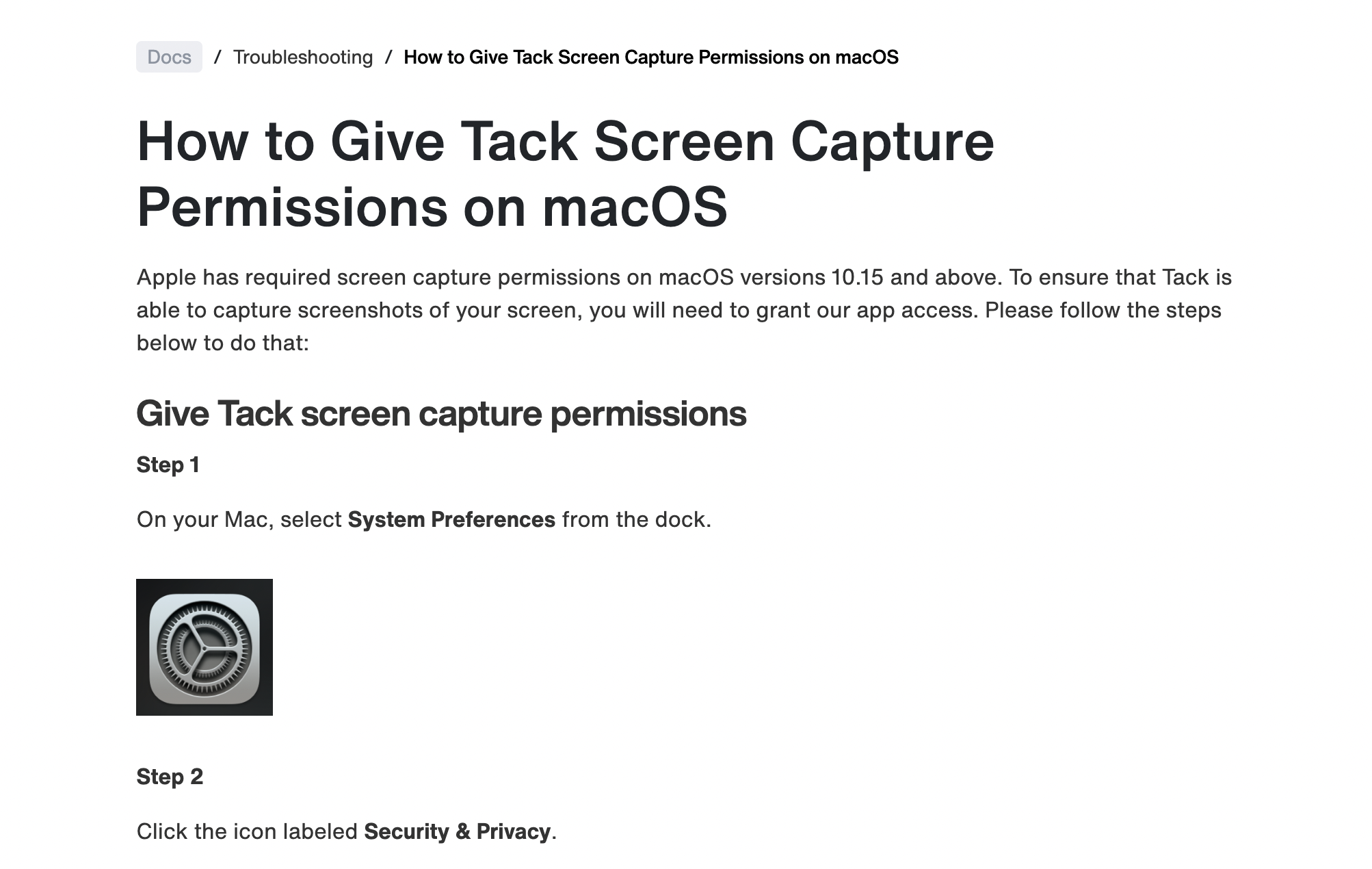 How to Give Tack Screen Capture Permissions on macOS